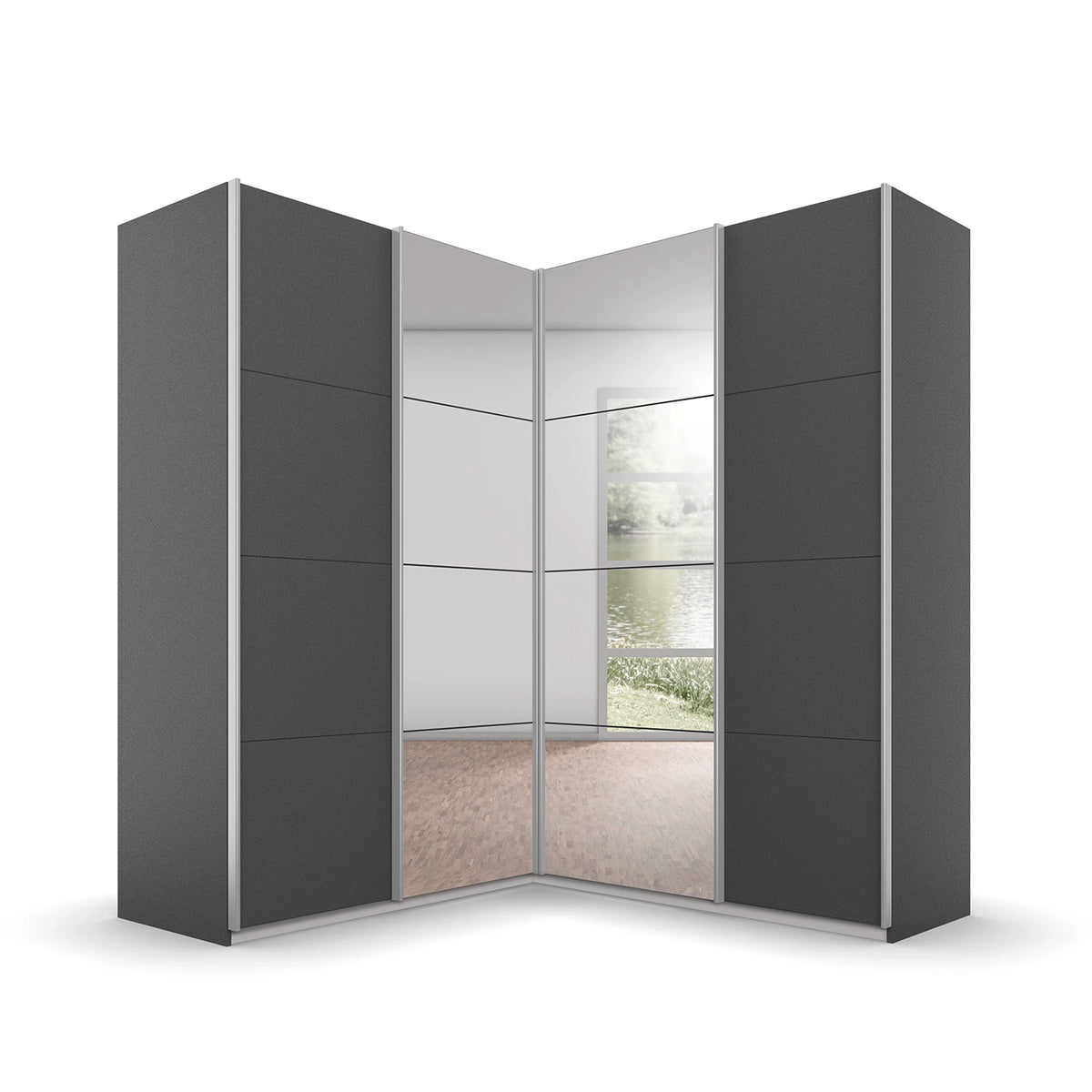 Rauch Lema Décor 4 Door Sliding Corner Wardrobe with Mirror