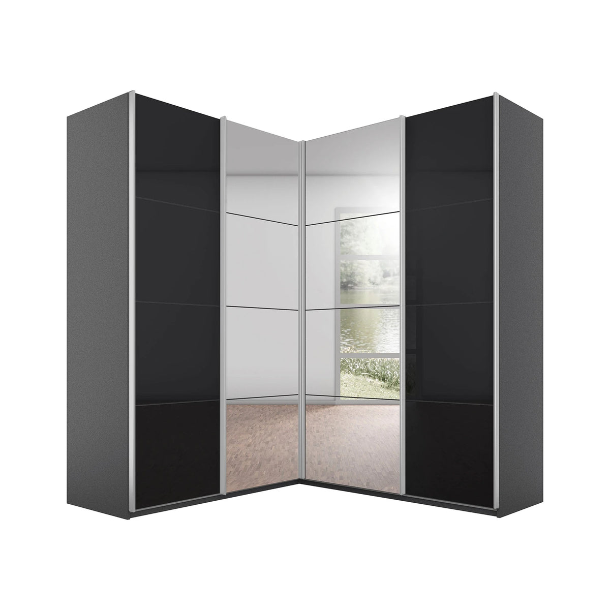 Rauch Lema Glass 4 Door Sliding Corner Wardrobe with Mirror
