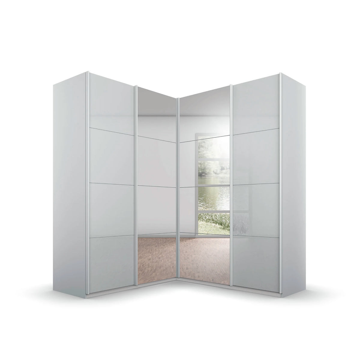Rauch Lema Glass 4 Door Sliding Corner Wardrobe with Mirror