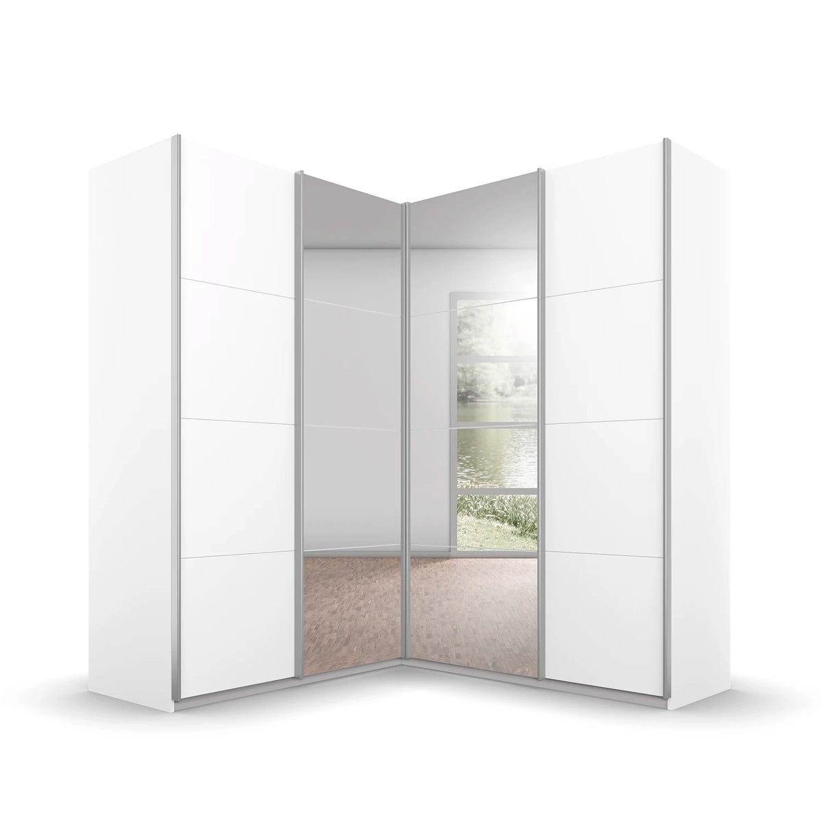 Rauch Lema Décor 4 Door Sliding Corner Wardrobe with Mirror