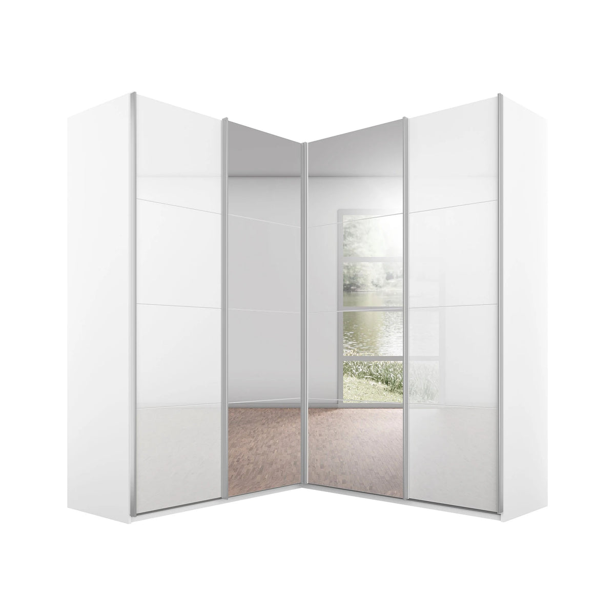 Rauch Lema Glass 4 Door Sliding Corner Wardrobe with Mirror
