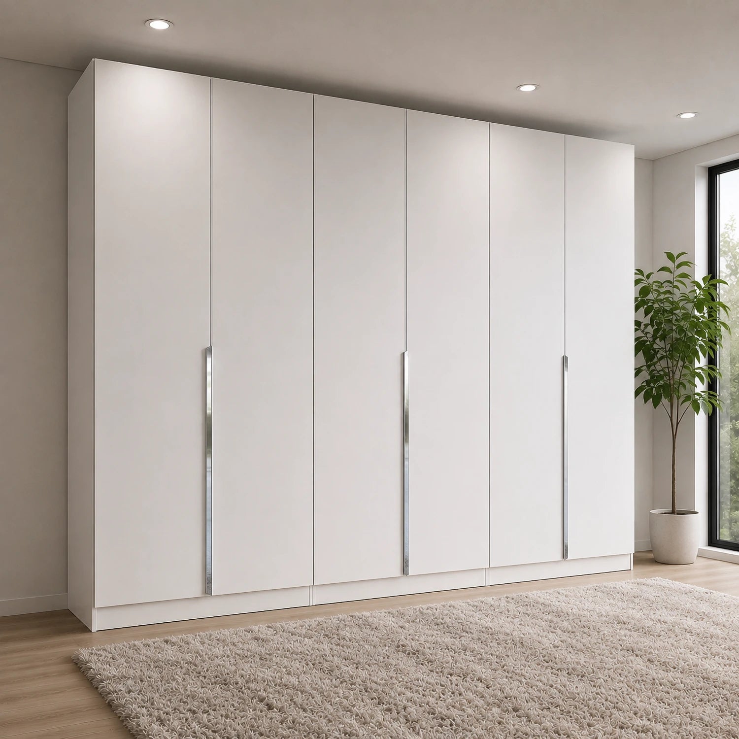 Rauch Glamour large white six door hinged wardrobe with long chrome handles