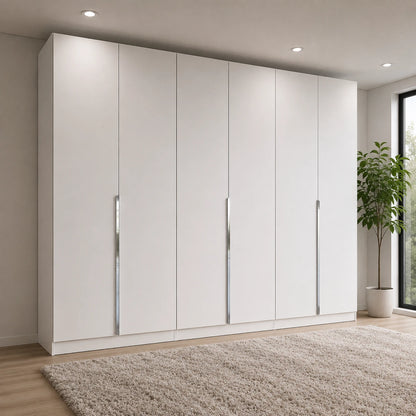 Rauch Glamour large white six door hinged wardrobe with long chrome handles