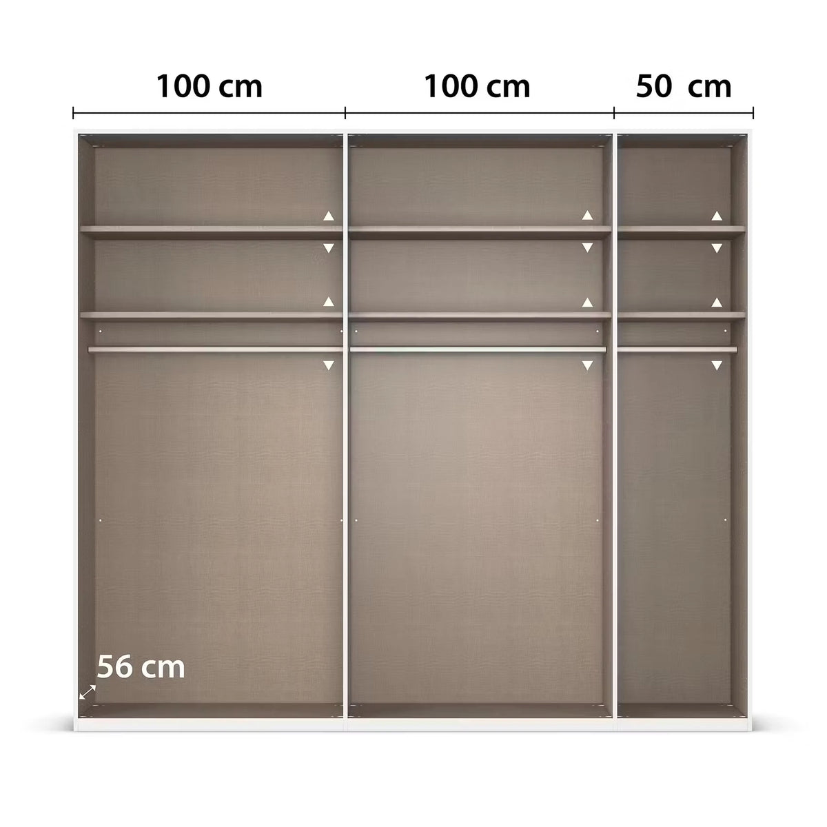 Rauch Ricco 5 Door Hinged Wardrobe With Glass Frame Door internal compartments with Dimensions