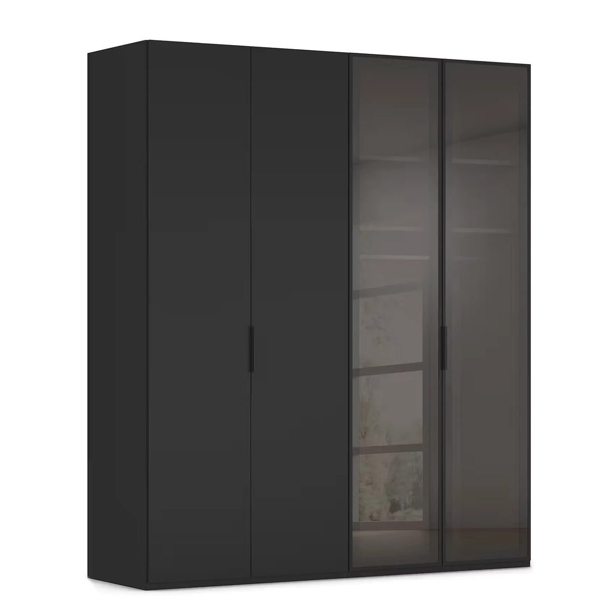 Rauch Ricco 4 Door Hinged Wardrobe With Glass Frame Door in Black