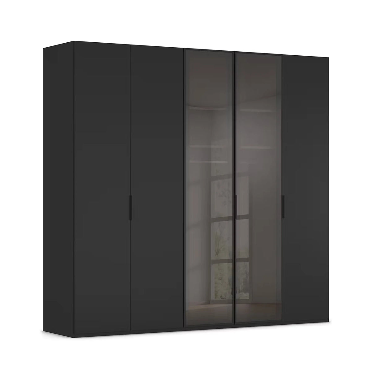 Rauch Ricco 5 Door Hinged Wardrobe With Glass Frame Door in Black
