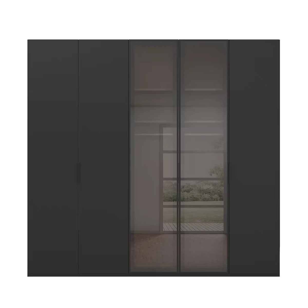 Rauch Ricco 5 Door Hinged Wardrobe With Glass Frame Door in Black front view