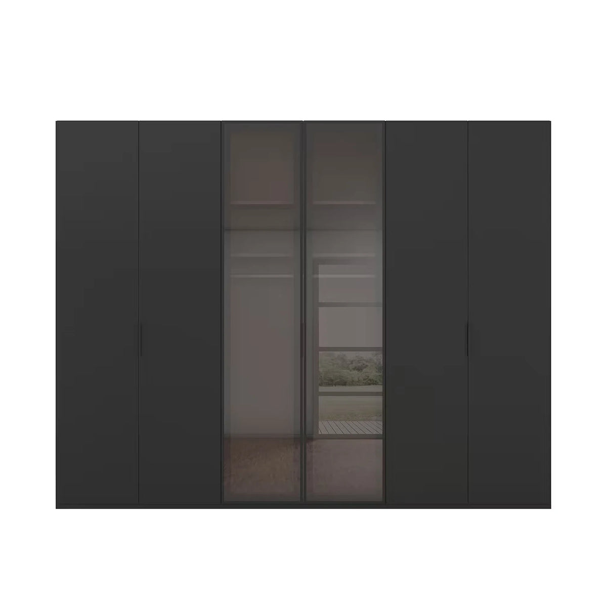 Rauch Ricco 6 Door Hinged Wardrobe With Glass Frame Door in Black front view