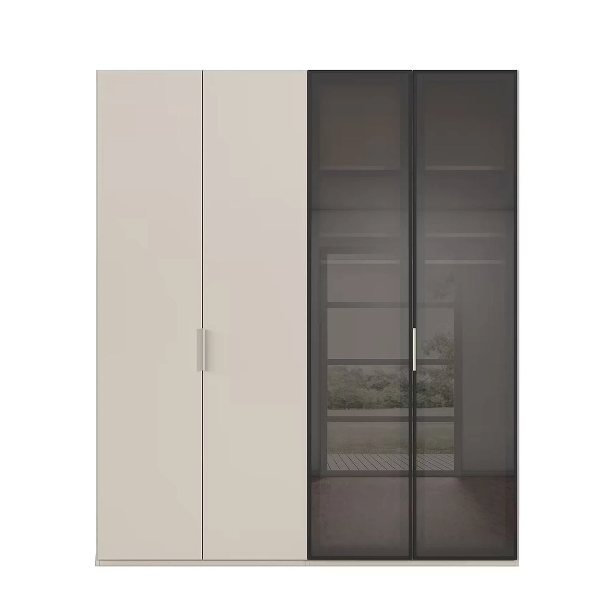 Rauch Ricco 4 Door Hinged Wardrobe With Glass Frame Door in Champagne front view