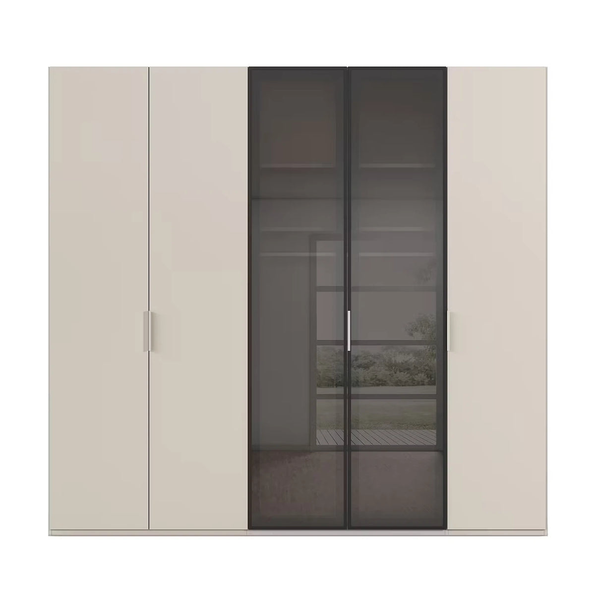 Rauch Ricco 5 Door Hinged Wardrobe With Glass Frame Door in Champagne front view