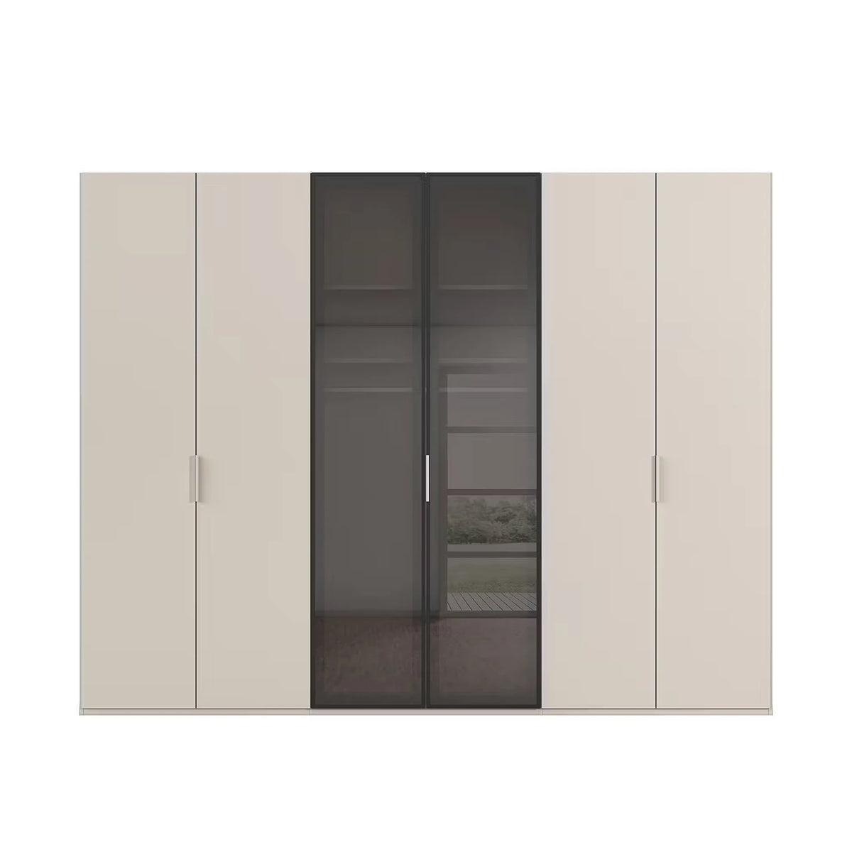 Rauch Ricco 6 Door Hinged Wardrobe With Glass Frame Door in Champagne front view