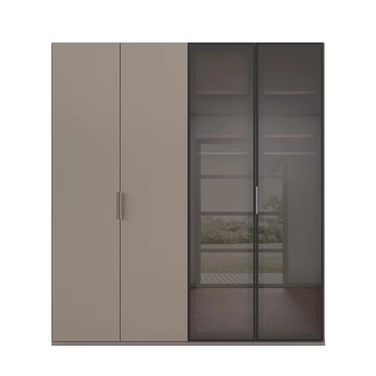 Rauch Ricco 4 Door Hinged Wardrobe With Glass Frame Door in Fango front view