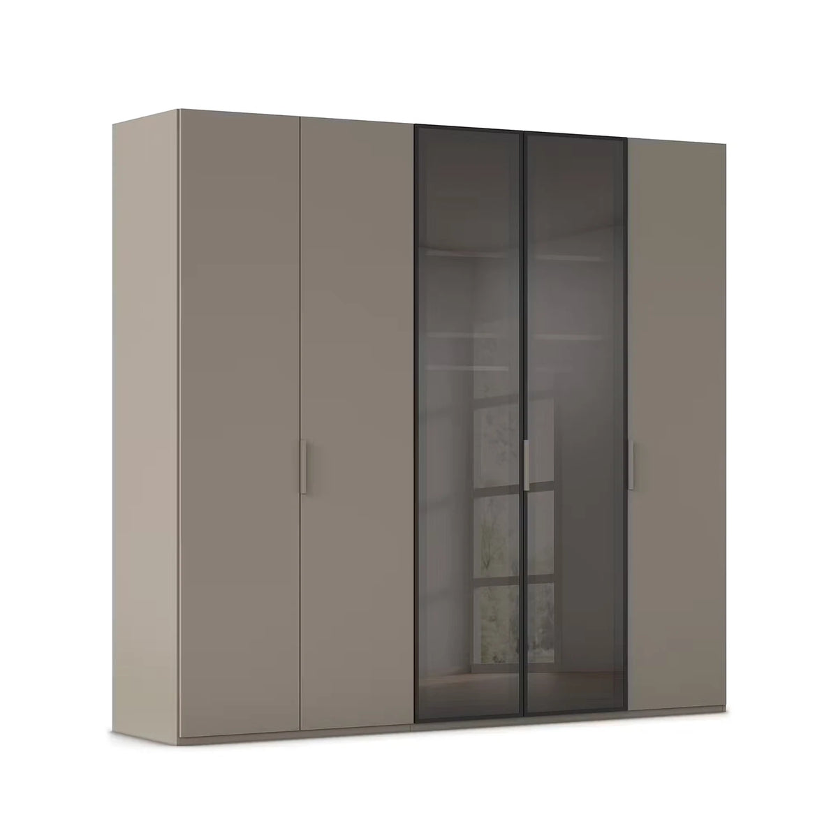 Rauch Ricco 5 Door Hinged Wardrobe With Glass Frame Door in Fango