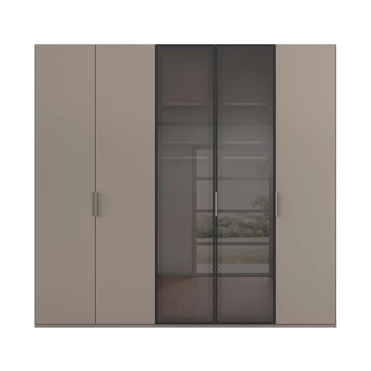 Rauch Ricco 5 Door Hinged Wardrobe With Glass Frame Door in Fango front view