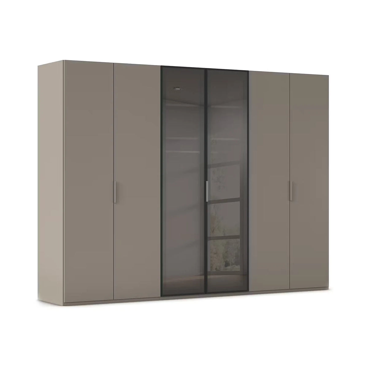Rauch Ricco 6 Door Hinged Wardrobe With Glass Frame Door in Fango
