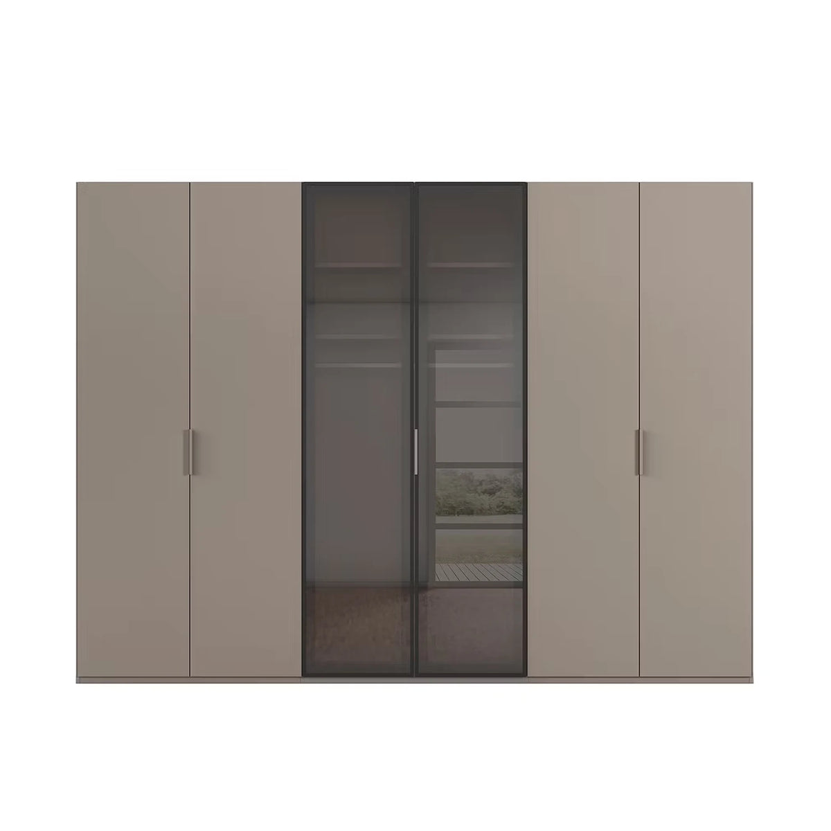 Rauch Ricco 6 Door Hinged Wardrobe With Glass Frame Door in Fango front view
