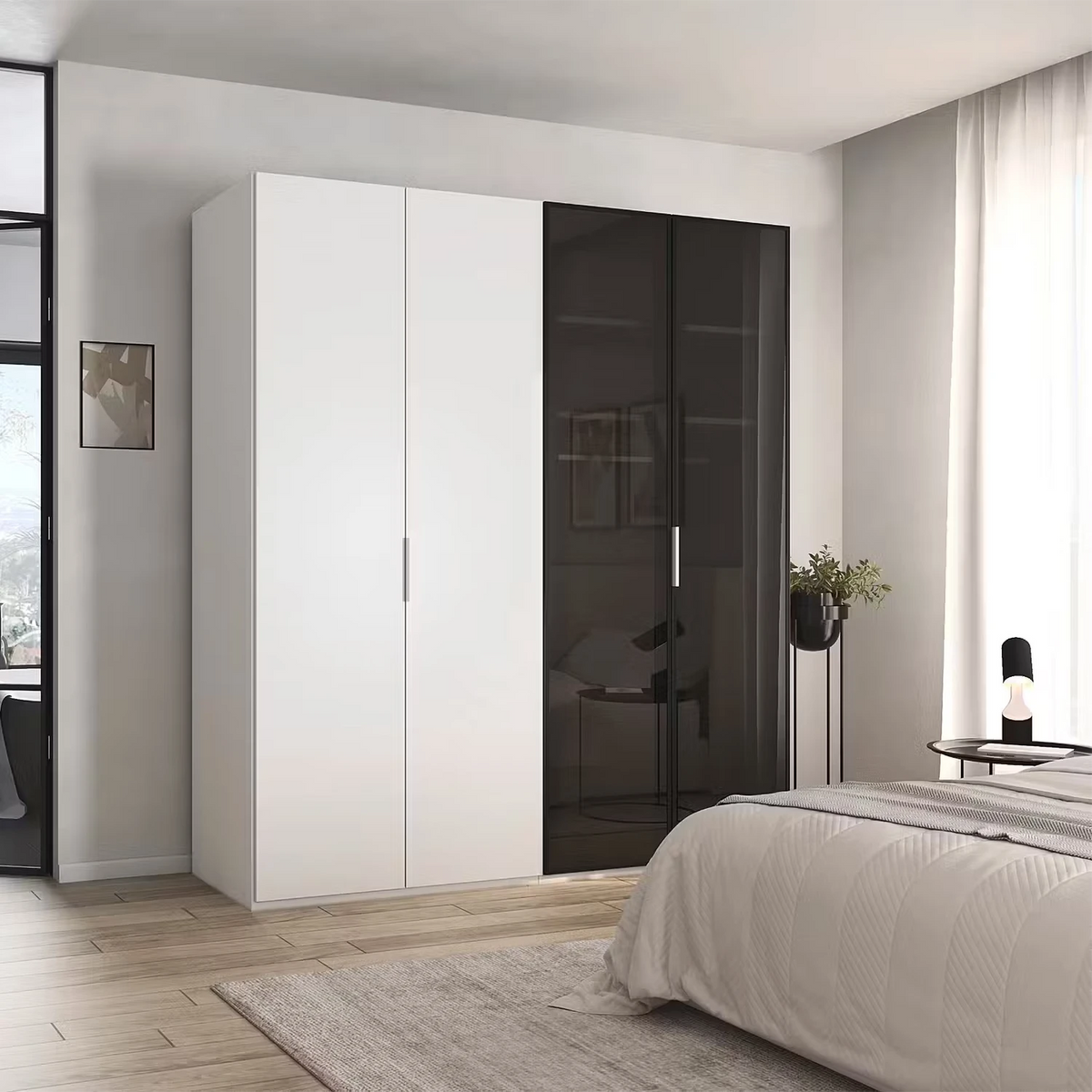 Rauch Ricco Black Range Wardrobe With Glass Frame Doors