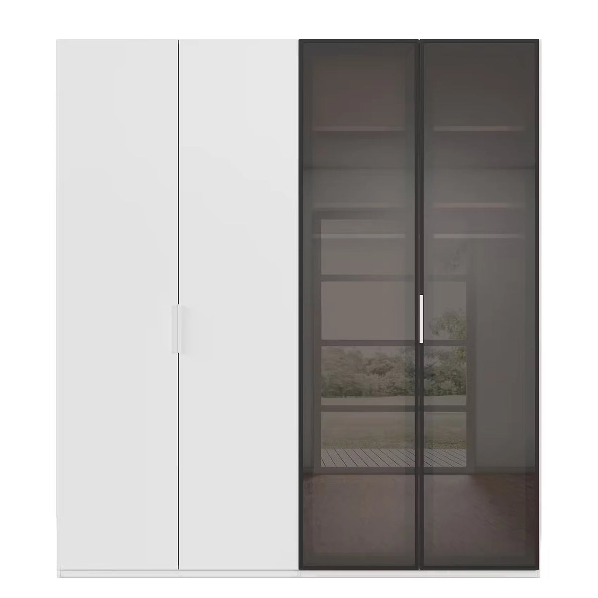 Rauch Ricco 4 Door Hinged Wardrobe With Glass Frame Door in Alpine White front view