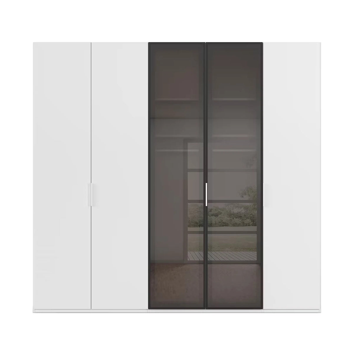 Rauch Ricco 5 Door Hinged Wardrobe With Glass Frame Door in Alpine White front view