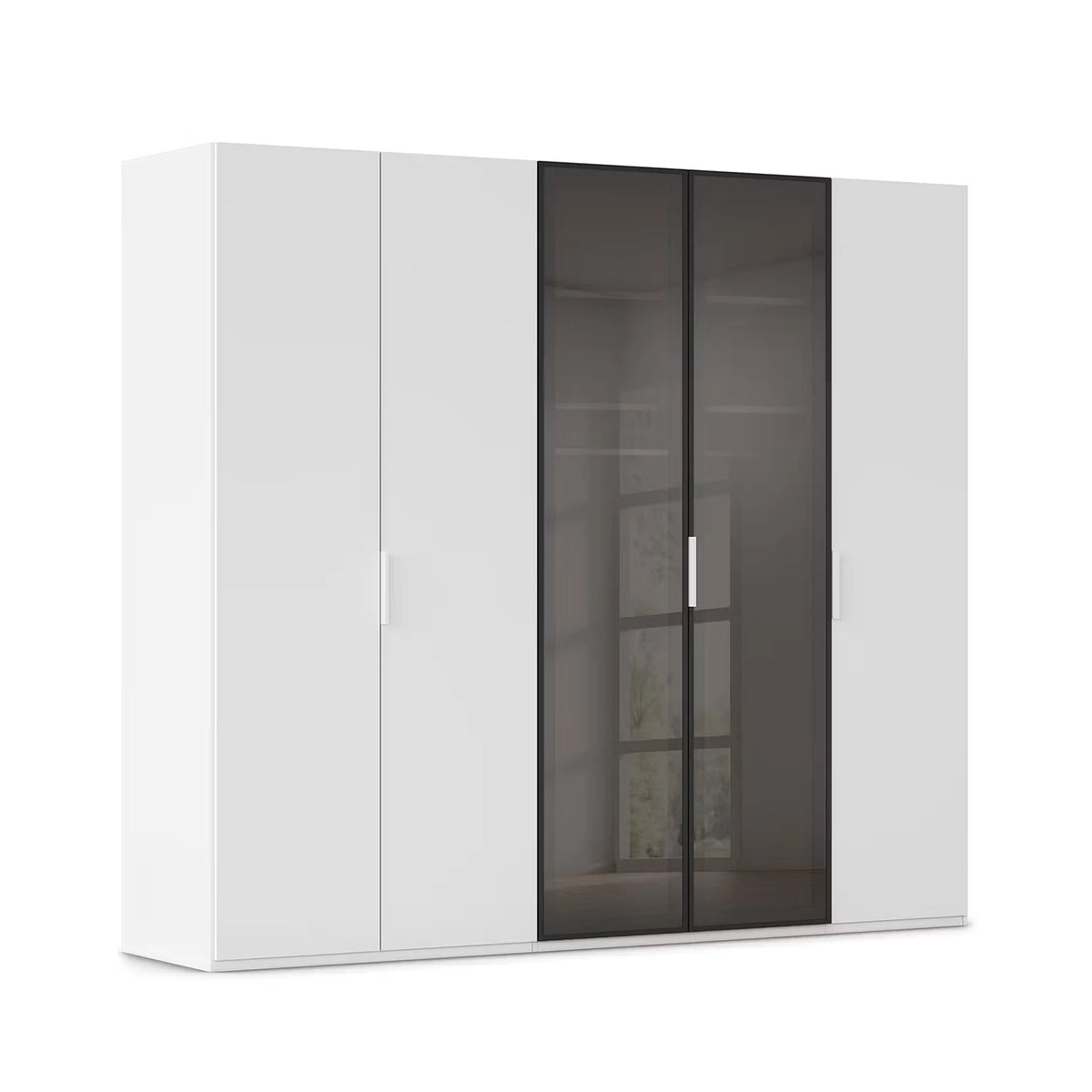 Rauch Ricco 5 Door Hinged Wardrobe With Glass Frame Door in White