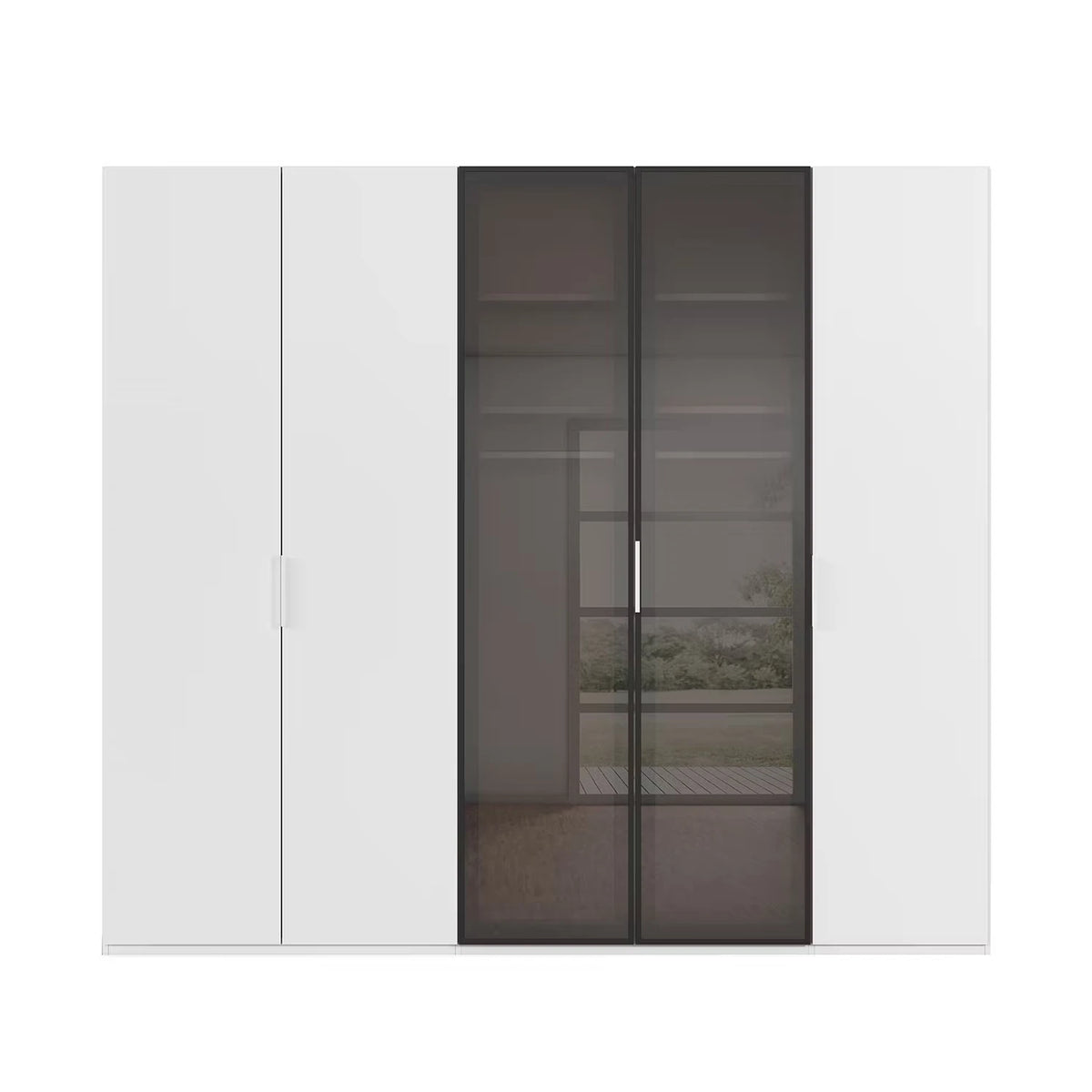 Rauch Ricco 5 Door Hinged Wardrobe With Glass Frame Door in White front view