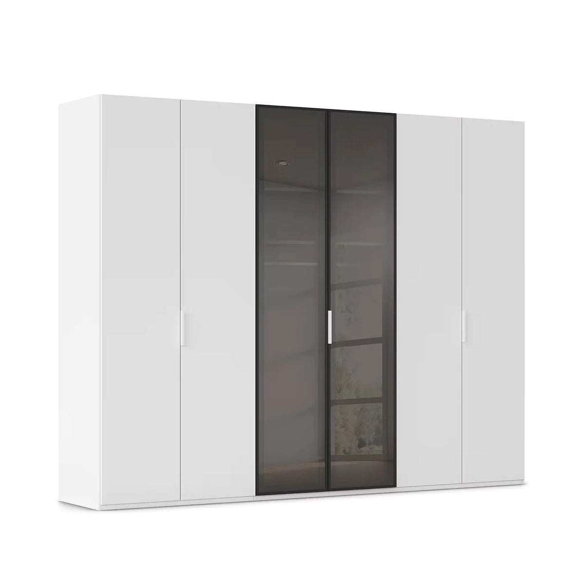 Rauch Ricco 6 Door Hinged Wardrobe With Glass Frame Door in Alpine White