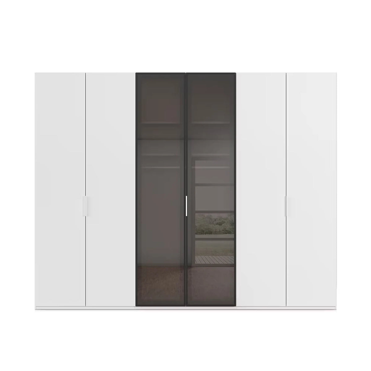 Rauch Ricco 6 Door Hinged Wardrobe With Glass Frame Door in Alpine White front view