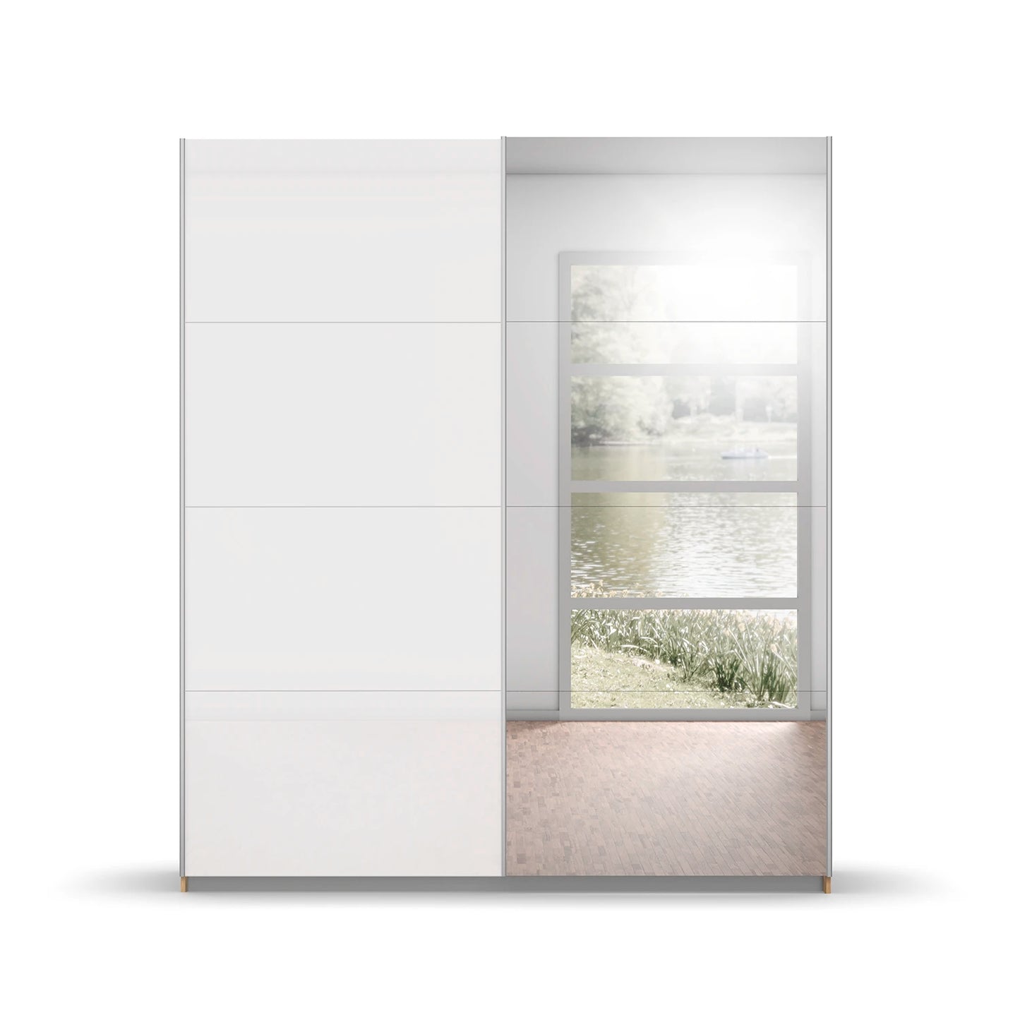 Saalburg White High Gloss Sliding Door Wardrobe with Mirror - W181cm