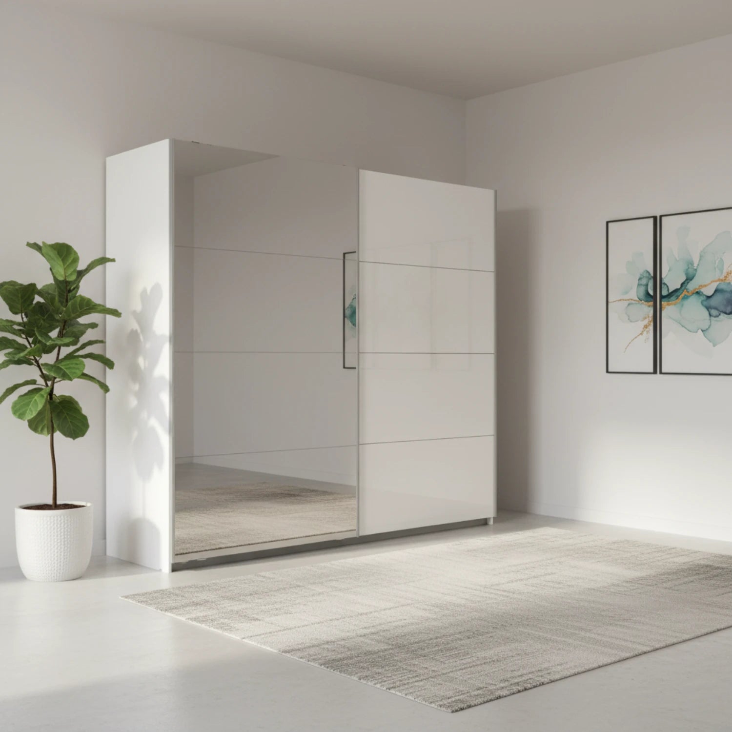 Rauch Salburg White High Gloss Sliding Door Wardrobe with Mirror and Premium Interior