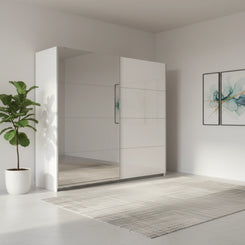 Rauch Salburg White High Gloss Sliding Door Wardrobe with Mirror and Premium Interior
