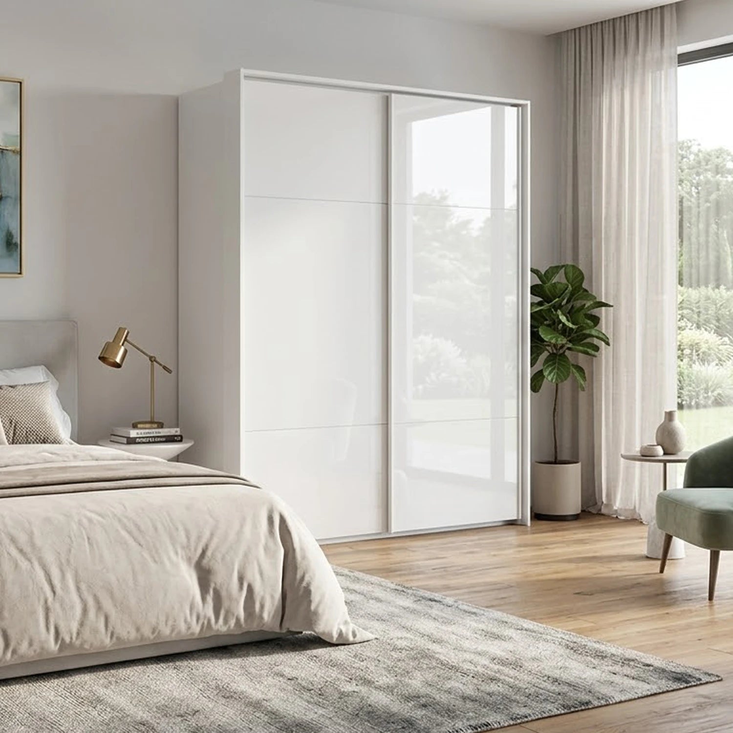 Rauch Haven 2 Door Slider Wardrobe with Glass Doors - Styled in a Bedroom