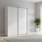 Rauch Heaven 200cm 2 Door Slider Wardrobe with Glass Doors in Alpine White styled in a modern bedroom