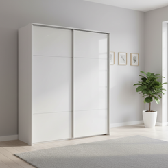 Rauch Heaven 200cm 2 Door Slider Wardrobe with Glass Doors in Alpine White styled in a modern bedroom