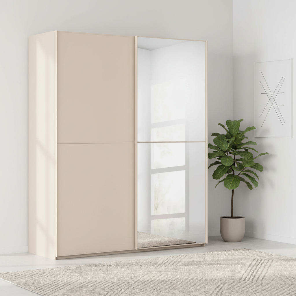 Rauch Supreme Duo Champagne Glass Sliding 2 Door Wardrobe with Mirror