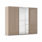 Rauch Supreme Duo three door sliding wardrobe in Fango glass with a mirrored centre door
