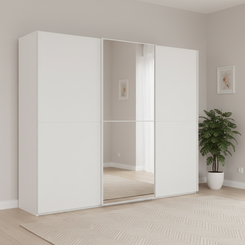 Rauch Supreme Duo White 3 Door Sliding Wardrobe with Middle Mirror Door, Width 240, 260 and 300cm