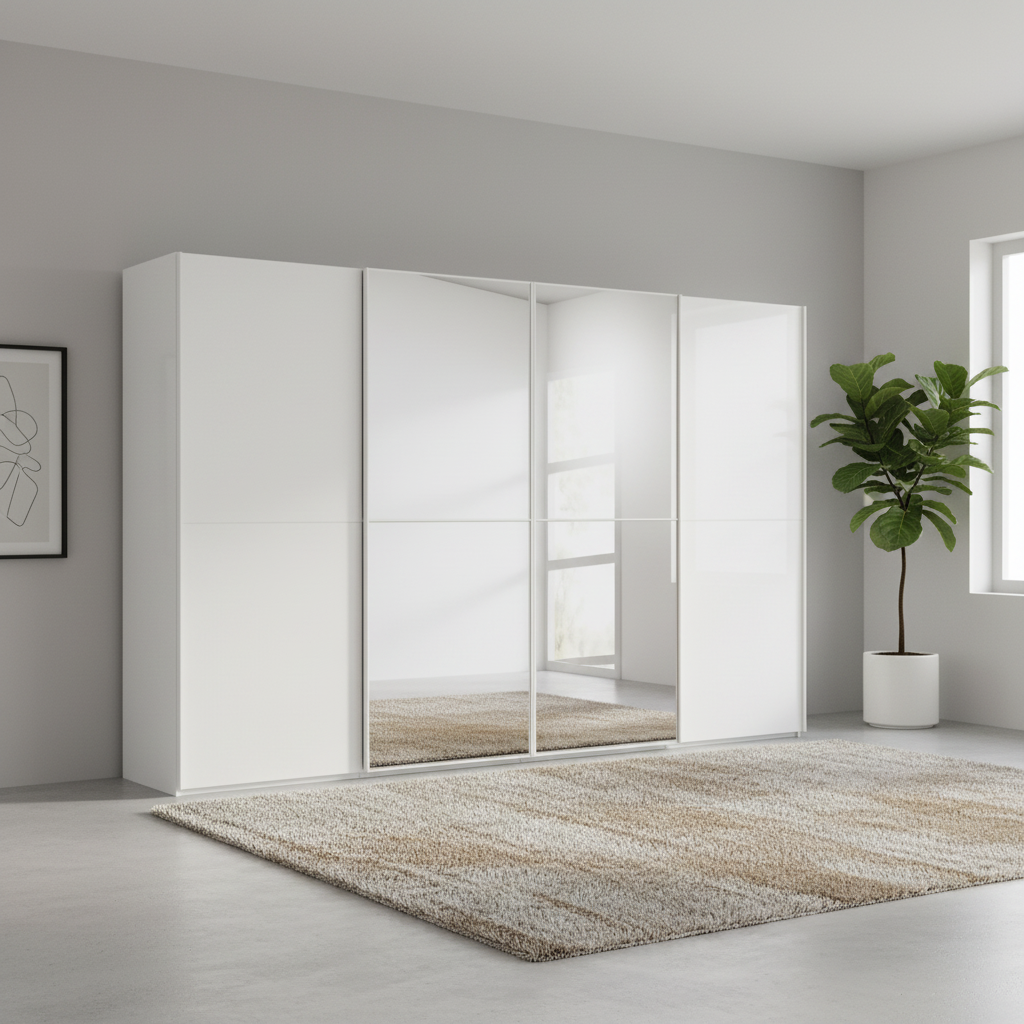 Rauch Supreme Duo White Sliding 4 Door Wardrobe with Mirror