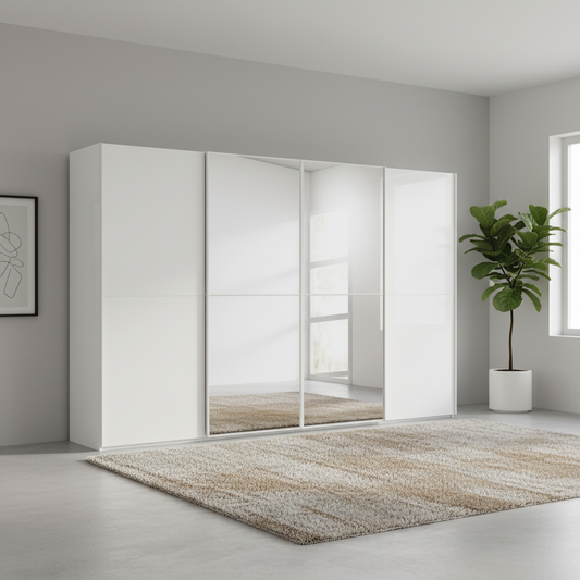 Rauch Supreme Duo White Sliding 4 Door Wardrobe with Mirror