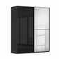 A modern Rauch Supreme DUO Graphite Sliding Door wardrobe or cabinet with a glossy black left door and two frosted white glass right doors, shown on a plain white background.