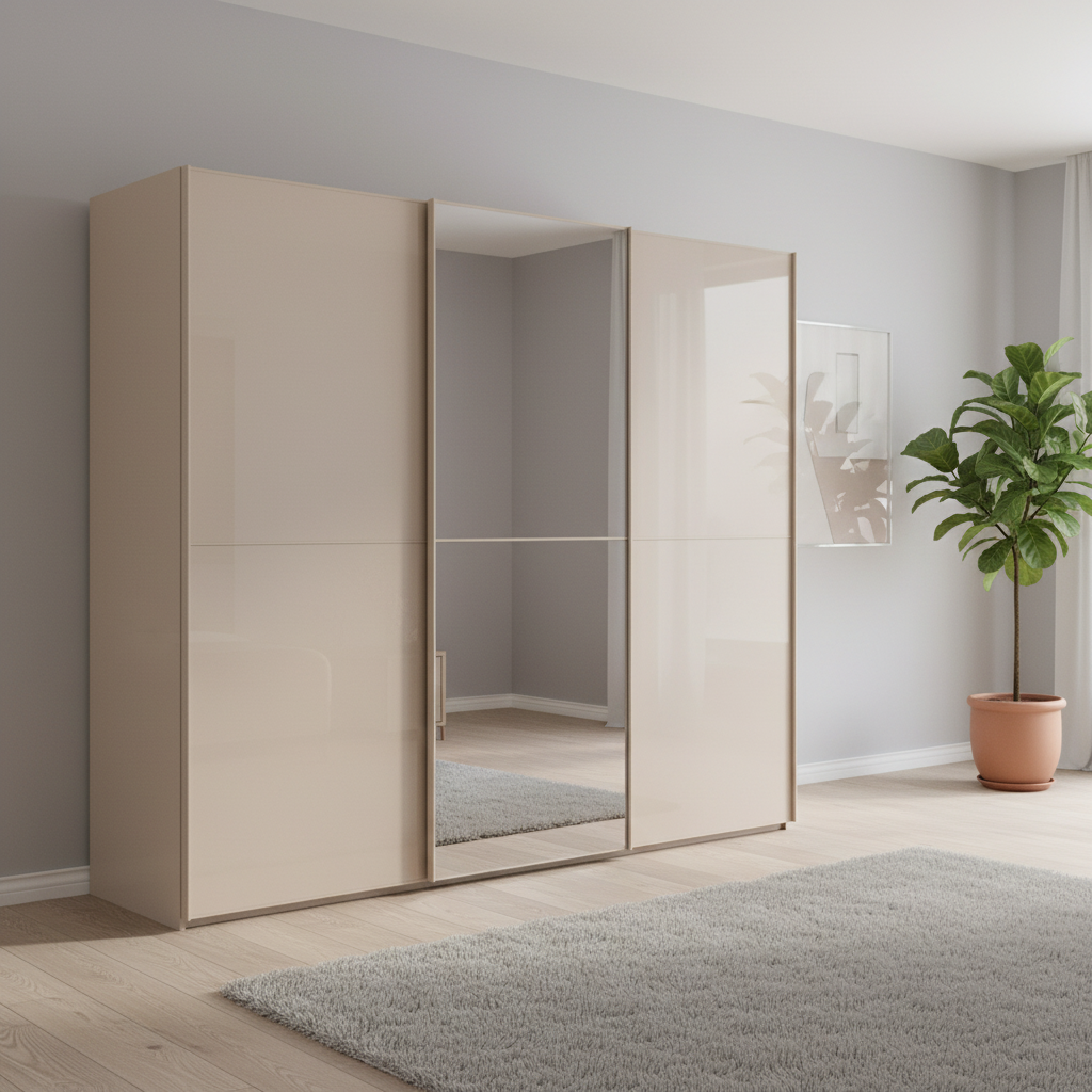 Rauch Supreme Duo Champagne Glass Front Large Sliding 3 Door Wardrobe with Mirror