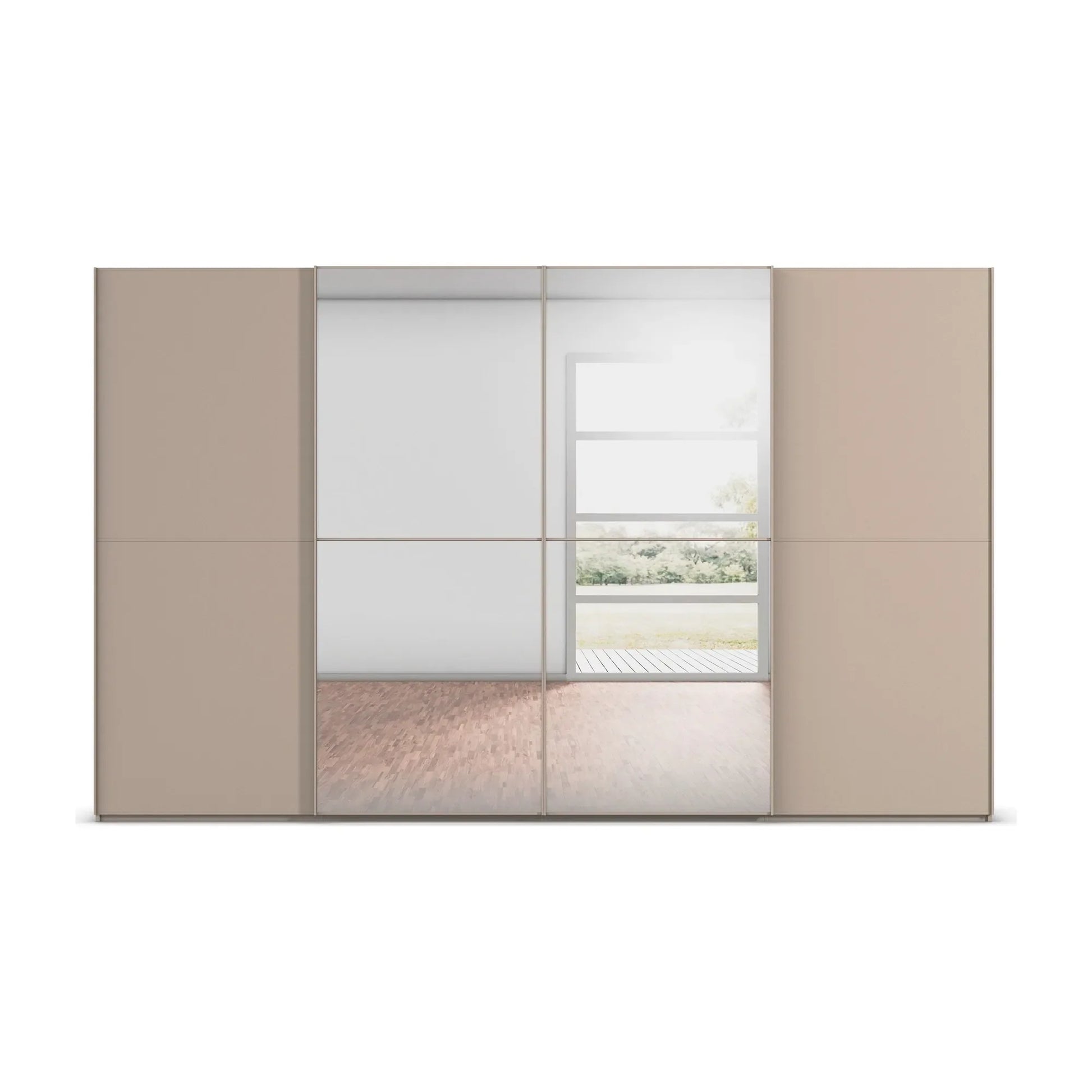 Supreme Duo Fango 4 Door Sliding Wardrobe with Mirror - Front View