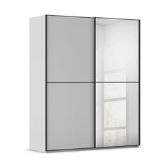 
Supreme Duo Silk Grey 2 Door Sliding Wardrobe with Mirror with Black Trims and Door Handles