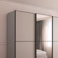 Supreme Duo Silk Grey 3 Door Sliding Wardrobe with Mirror with Black Trims and Door Handles Premium Quality