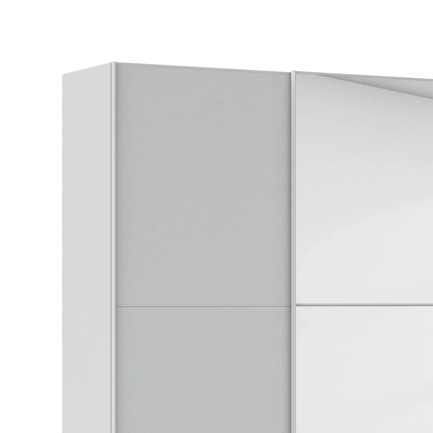 Supreme Duo Silk Grey 4 Door Sliding Wardrobe with Mirror - Side Closeup View
