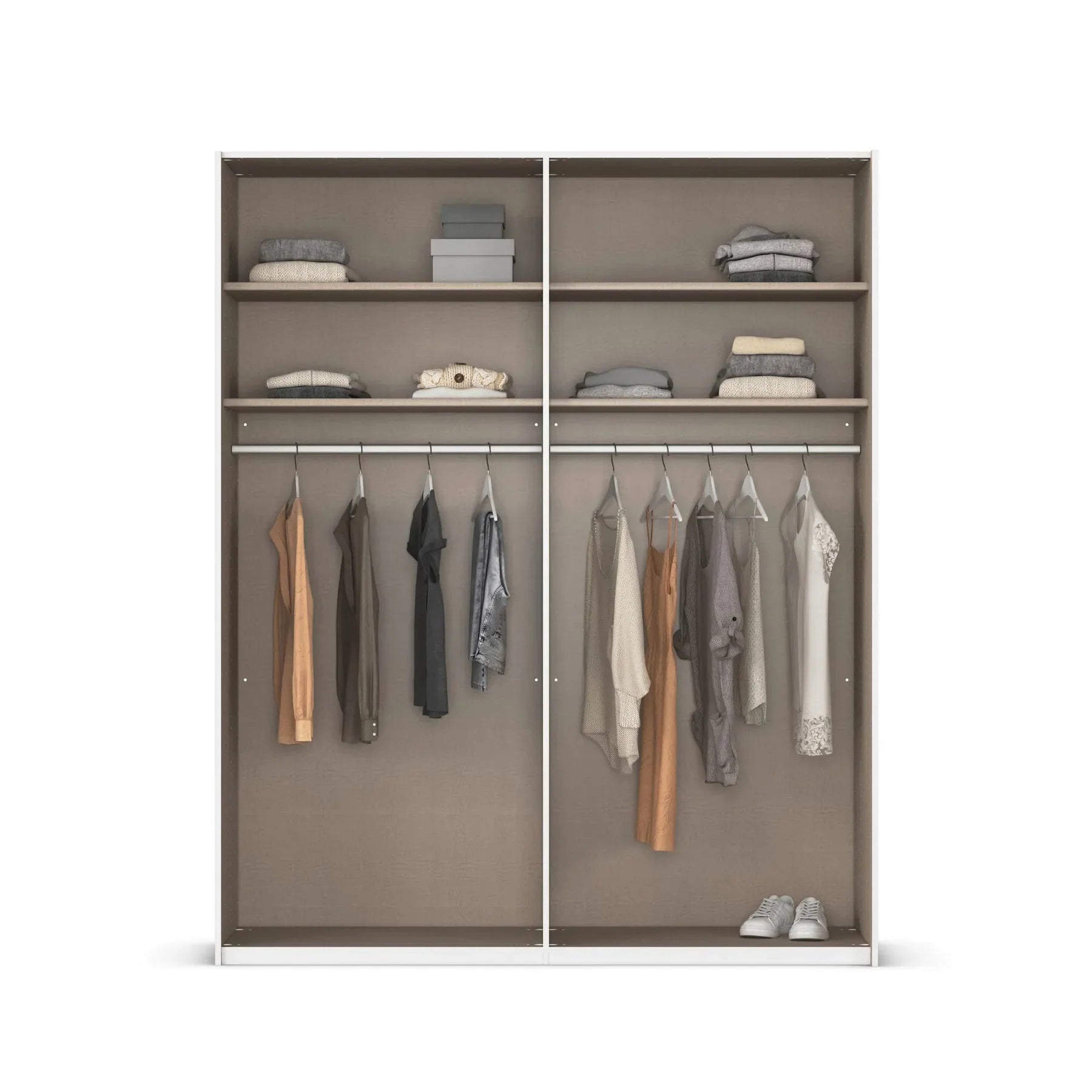 Interior Details of Supreme Duo Silk Grey 2 Door Sliding Wardrobe with Mirror with Black Trims and Door Handles