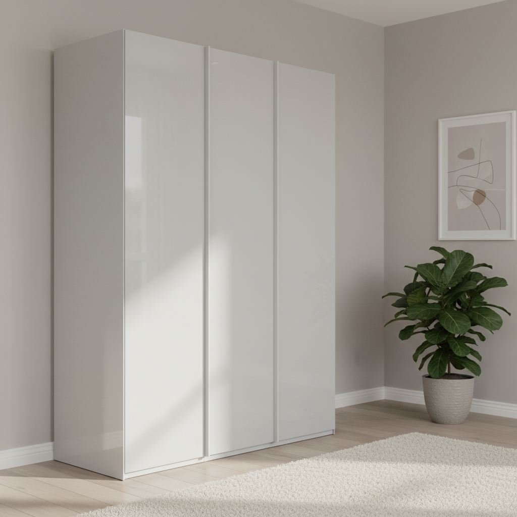 Rauch Symphone Silk Grey glass 3 door Hinged wardrobe Width 151cm, available in 2 Height sizes 223cm and 235cm