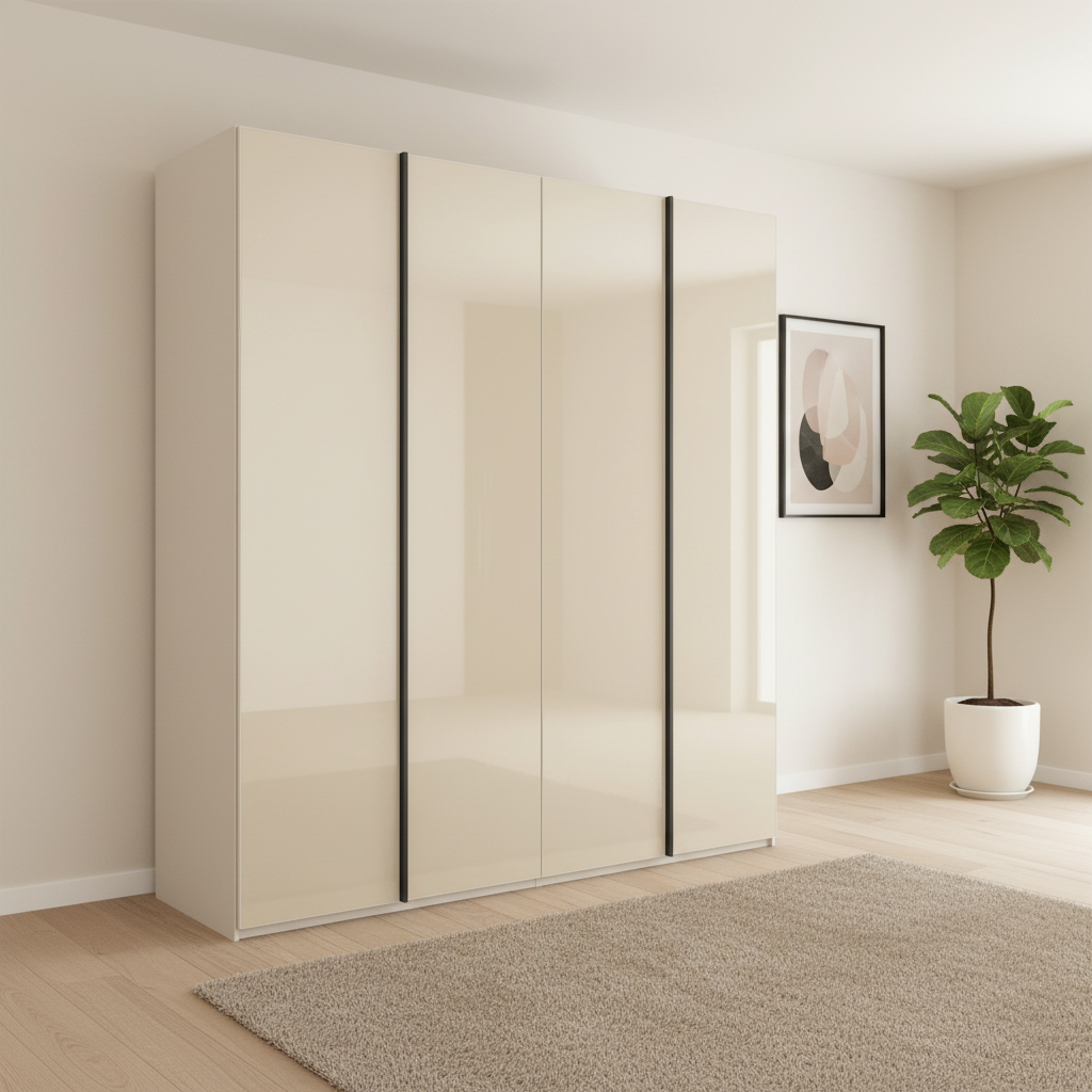 Rauch Symphony 201cm Champagne Glass 4 Door Hinged Wardrobe with Black Metal Door Handles