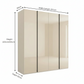 Champagne glass wardrobe with graphite handles and luxury German styling with Dimensions on White background
