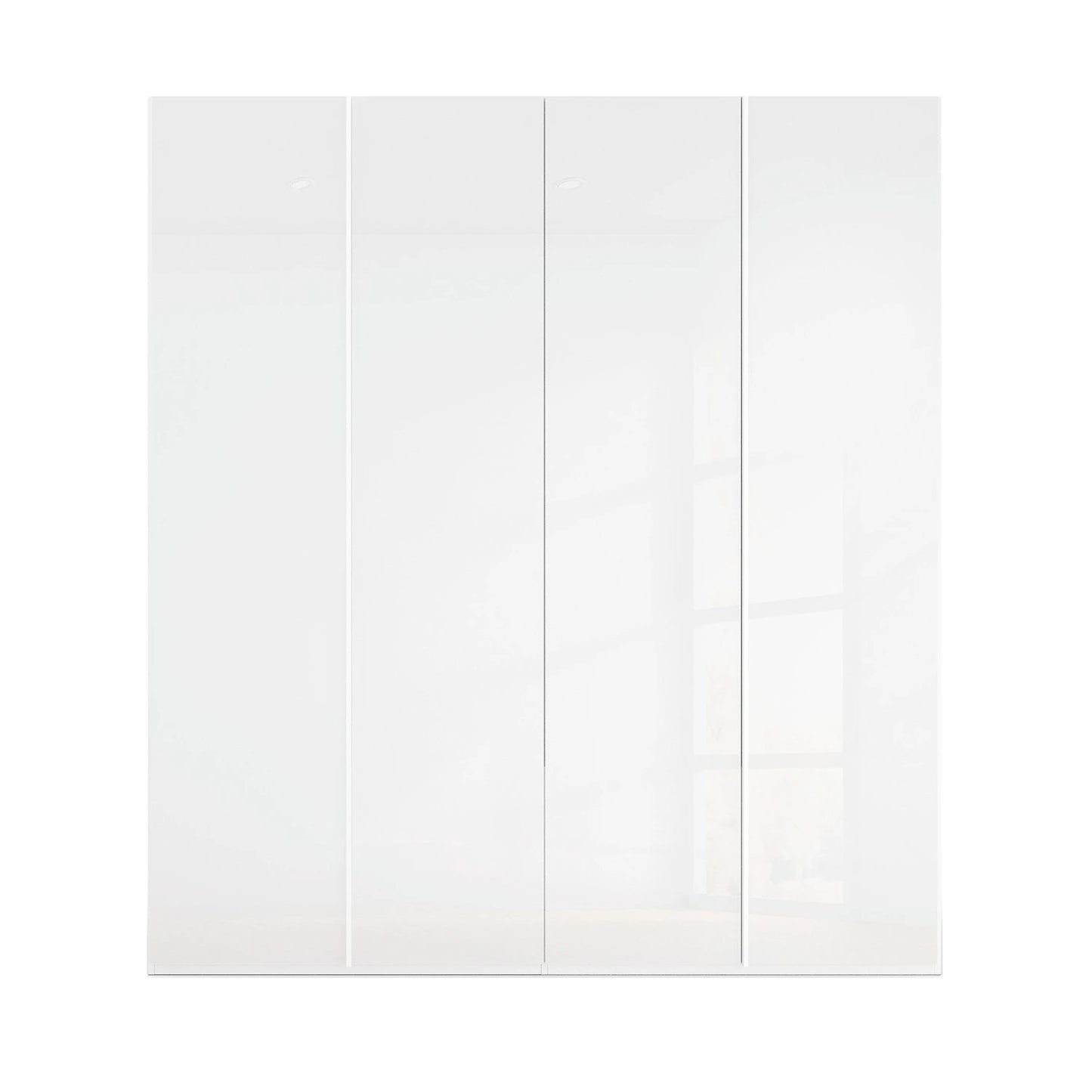 White glass wardrobe with full height handle profile and premium storage