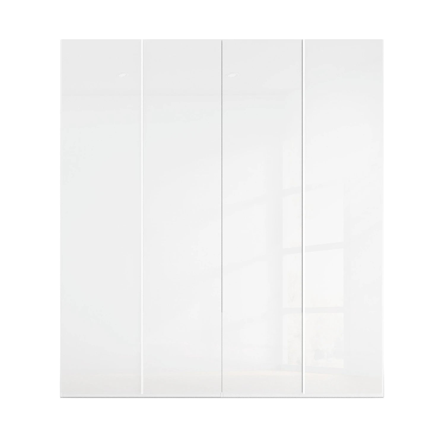 White glass wardrobe with full height handle profile and premium storage